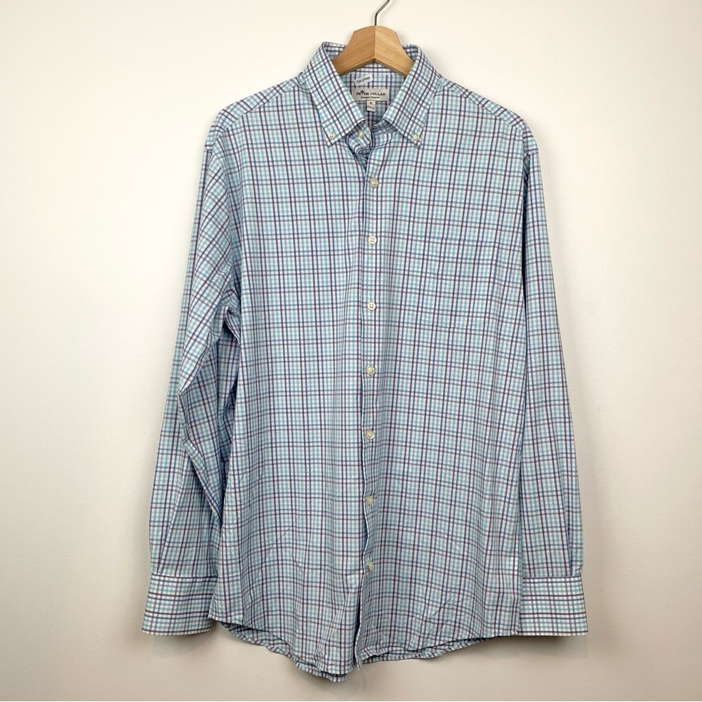 Peter Millar Summer Comfort Long Sleeve Shirt Buttoned Men's Plaid Sz Medium